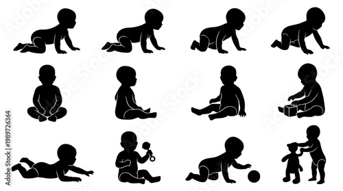Baby Silhouettes Collection: Crawling, Sitting, Playing, Developing Milestones