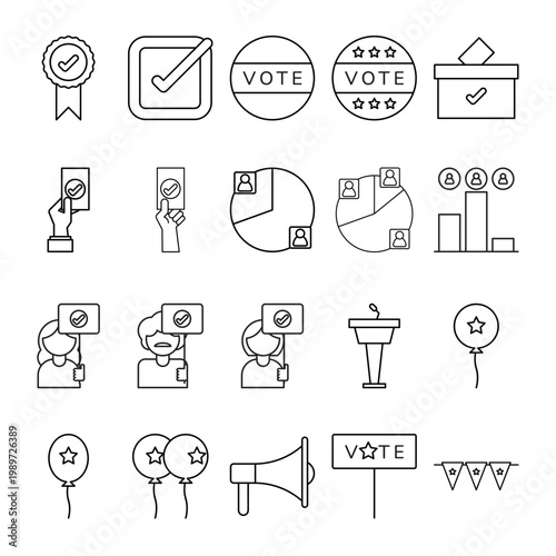 Elections Day Icons Set Black Outline Design