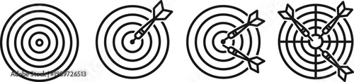 Archery target progression from miss to bullseye