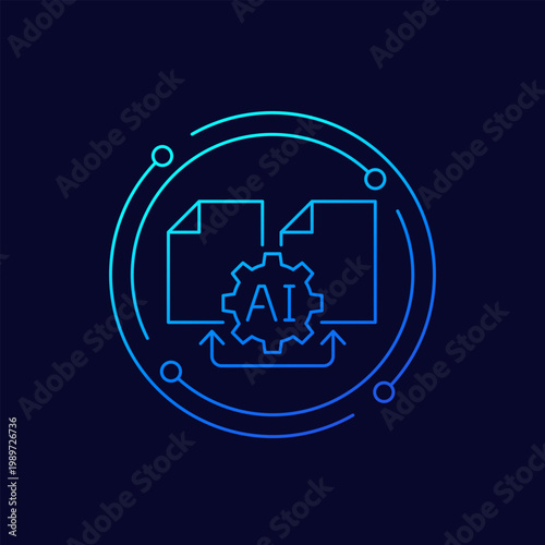 AI agent icon with documents, artificial intelligence for automation, linear design