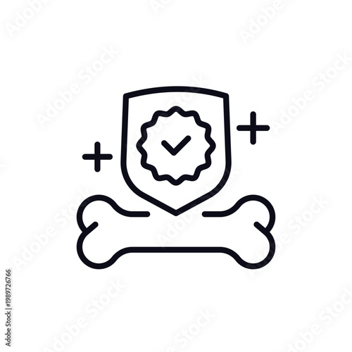 bone protection line icon with a shield on white