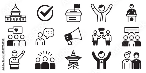 Politics and Government Icon Set in Black and White