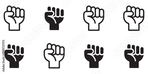 Collection of Solid and Outline Raised Fist Icons