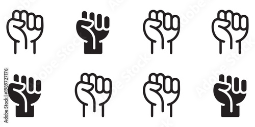 Diverse Raised Fist Symbols in Line and Solid Styles