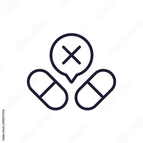 placebo pills icon, line pictogram on white