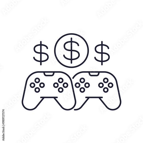 play to earn icon with gamepads, line design