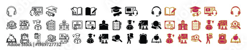 Education and online learning icons set, academic school symbols, e-learning vector eps collection