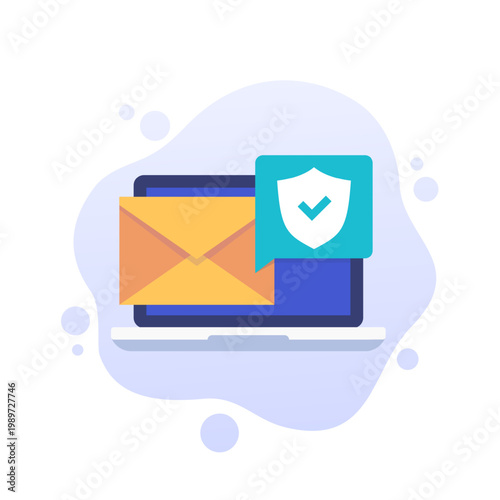 security message, email vector icon with laptop and shield
