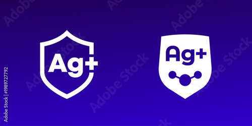 Silver ions vector icons, antibacterial protection labels