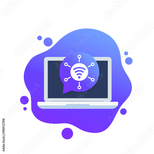 Wi-fi connection icon, wifi network or connect to internet, vector design with laptop
