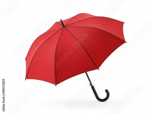 Red open umbrella isolated on pure white background