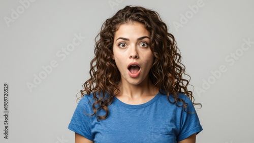 Woman with Curly Hair Making a Surprised Facial Expression