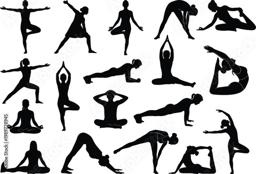 Yoga poses silhouette collection isolated on transparent background