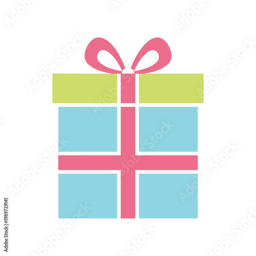 Colorful gift box with a pink decorative bow on top