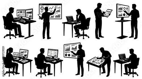 business people working on computers and charts