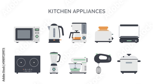 Variety of modern kitchen appliances.