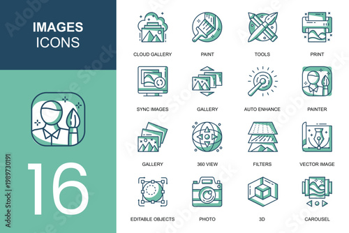Images thin line icons set, photo editing outline pictograms, cloud gallery vector illustrations.