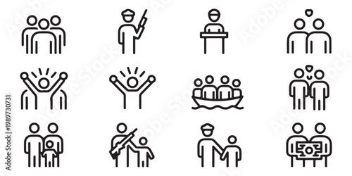 Migration and Refugee Crisis Line Icon Collection