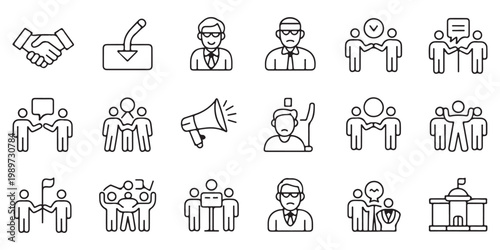 Politics and Diplomacy Line Icon Collection