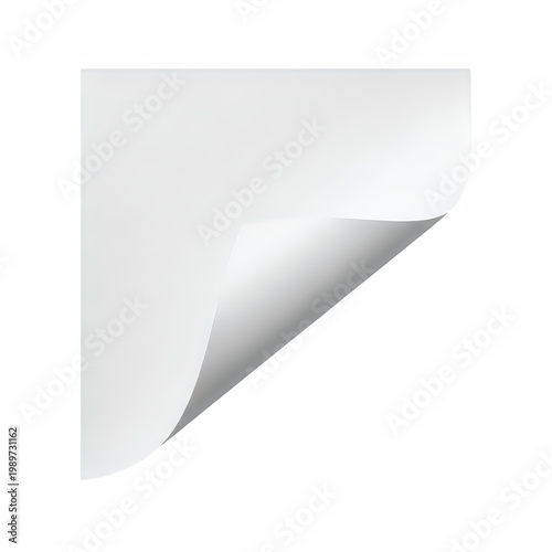 Curled white paper corner isolated with clean shadow effect transparent background