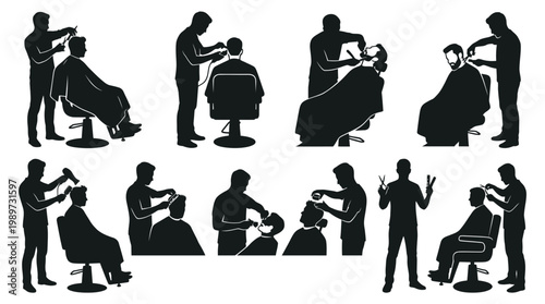 barber shop silhouettes, haircut, salon