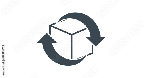 Recycling symbol with cube shape.