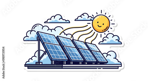 Solar panels on a sunny day with clouds