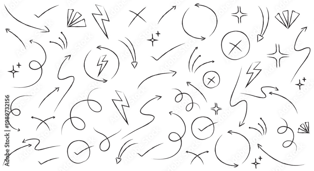 Naklejka premium Brush hand drow arrow doodle frames & outline shapes vector design
