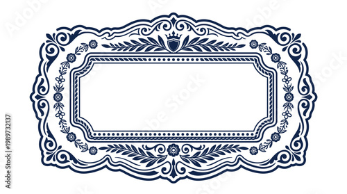 Ornate Vintage Decorative Frame with Floral Swirls and Crown Emblem