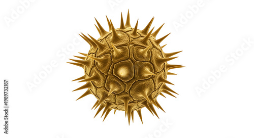 Golden pollen grain or virus cell isolated on black background
