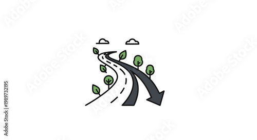 Roadway with leaves and an arrow.