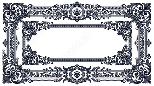 Ornate Vintage Decorative Border Frame with Floral Swirls and Scrolls