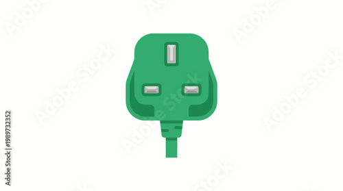 Green UK electrical plug illustration on white background