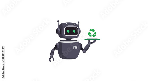 Robot Holding Green Recycling Symbol.