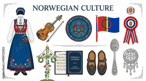 Obraz na płótnie Collection of Norwegian Cultural Symbols and Traditions.