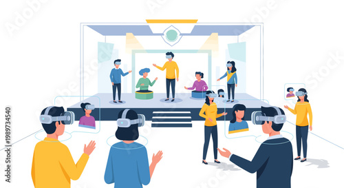 people in a virtual reality presentation or meeting with gestures