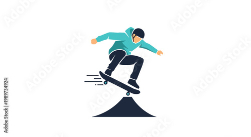 Young man performing skateboard trick aerial.