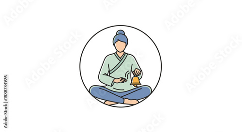 Young woman meditates with cup.