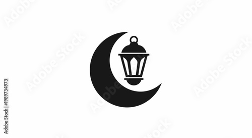 Black Crescent Moon Lantern Icon Symbol.