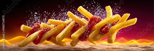 Delicious French Fries with Ketchup and Mustard