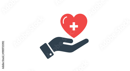Hand holding a medical heart symbol.