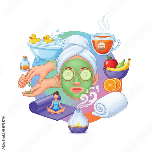 Woman enjoying a relaxing spa day with self care activities.