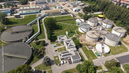 Konstfotografi Biogas production wastewater treatment plant aerial