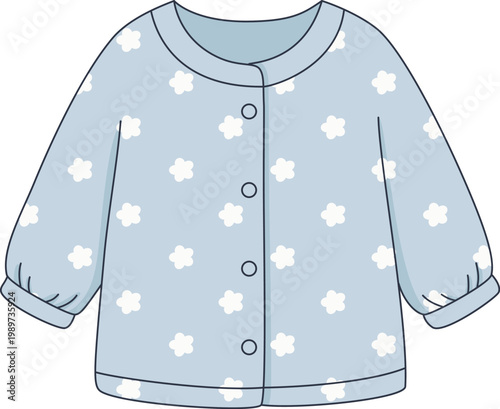 Blue Pajama Top Illustration, Cute Floral Pattern Lounge Wear, Comfortable Sleepwear Design