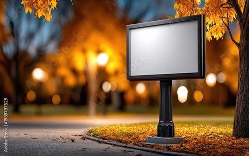 Empty Billboard in Park at Dusk