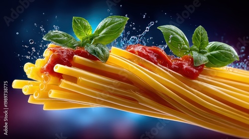 Delicious Pasta with Basil Leaves and Cherry Tomatoes