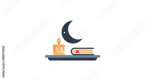Moon and books on a tray.