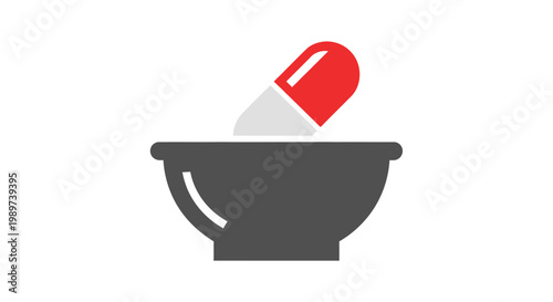Mortar and pestle with capsule.
