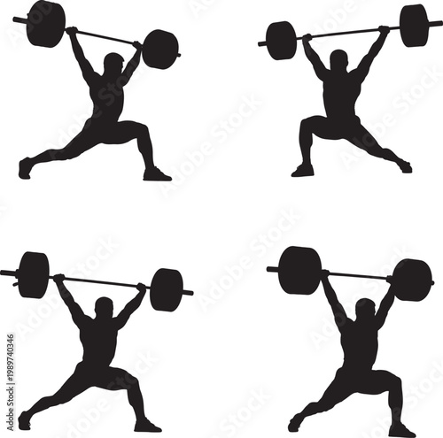 Silhouette Of A Man Lifting Weights In Various Positions With Barbell
