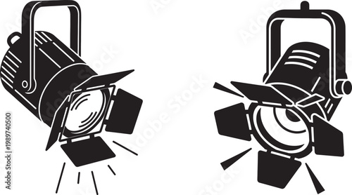 Silhouette Of Two Stage Spotlights Shining Bright In Different Angles 